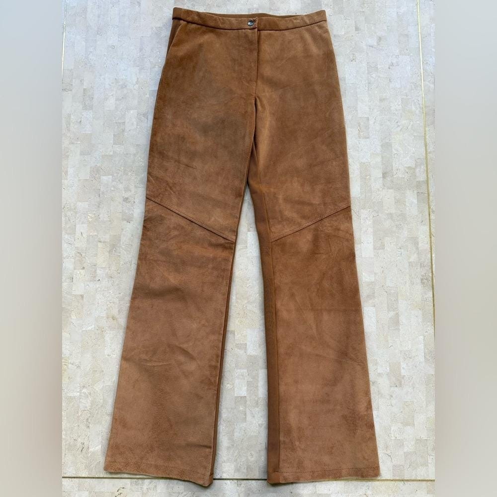 Vintage Retro BB1 Country Western Genuine Suede Leather‎ Camel Pants Sz S $198